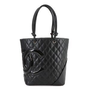 CHANEL Cambon Line Medium Tote Bag Leather Enamel Black A25167 Purse 90279038